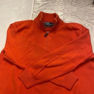 Ralph Lauren, half zip, orange pullover cotton sweater size XL.
